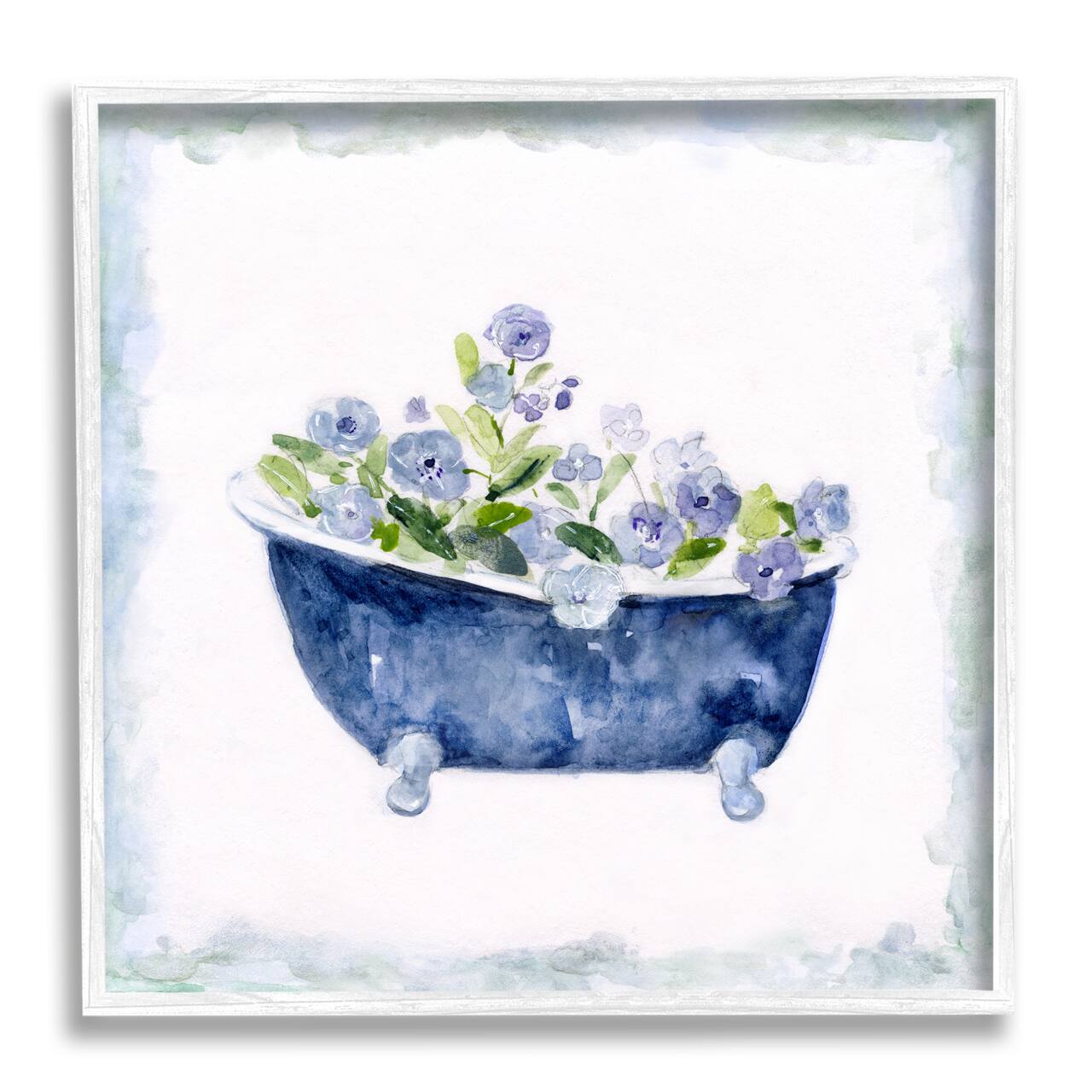 Stupell Industries Charming Blue Foral Bathtub Botanical Framed Giclee Art
